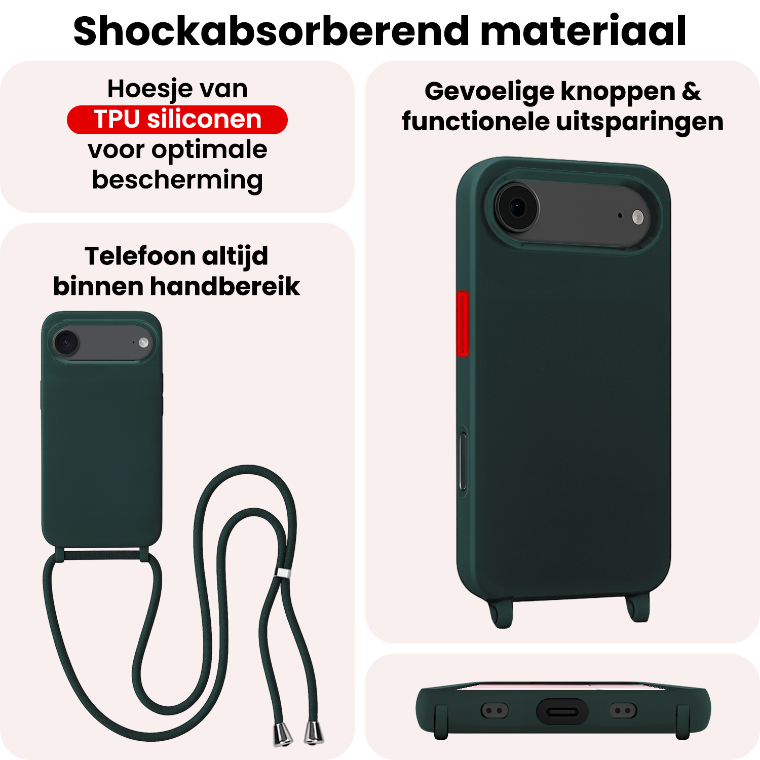 NoXx NoXx iPhone Air Hoesje met Koord - Donkergroen - 2 PACK