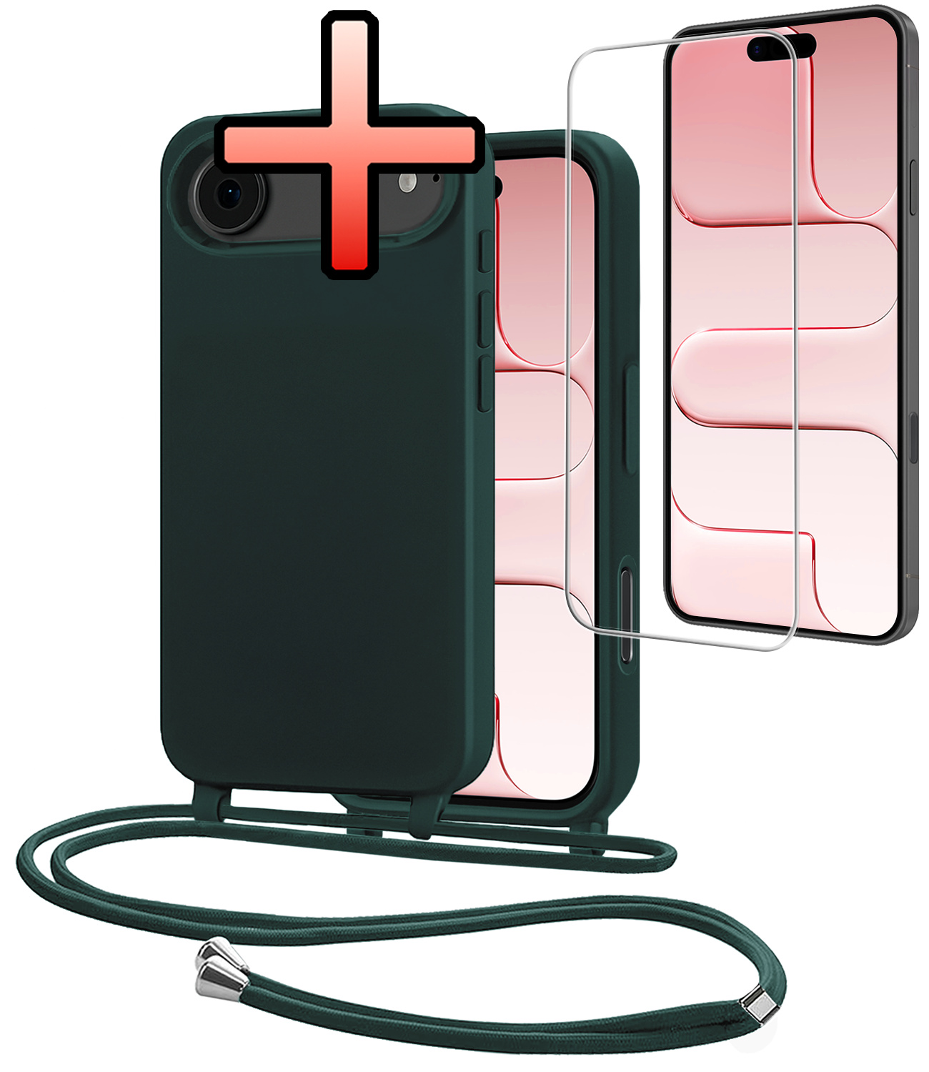 NoXx NoXx iPhone Air Hoesje met Koord Met Screenprotector - Donkergroen