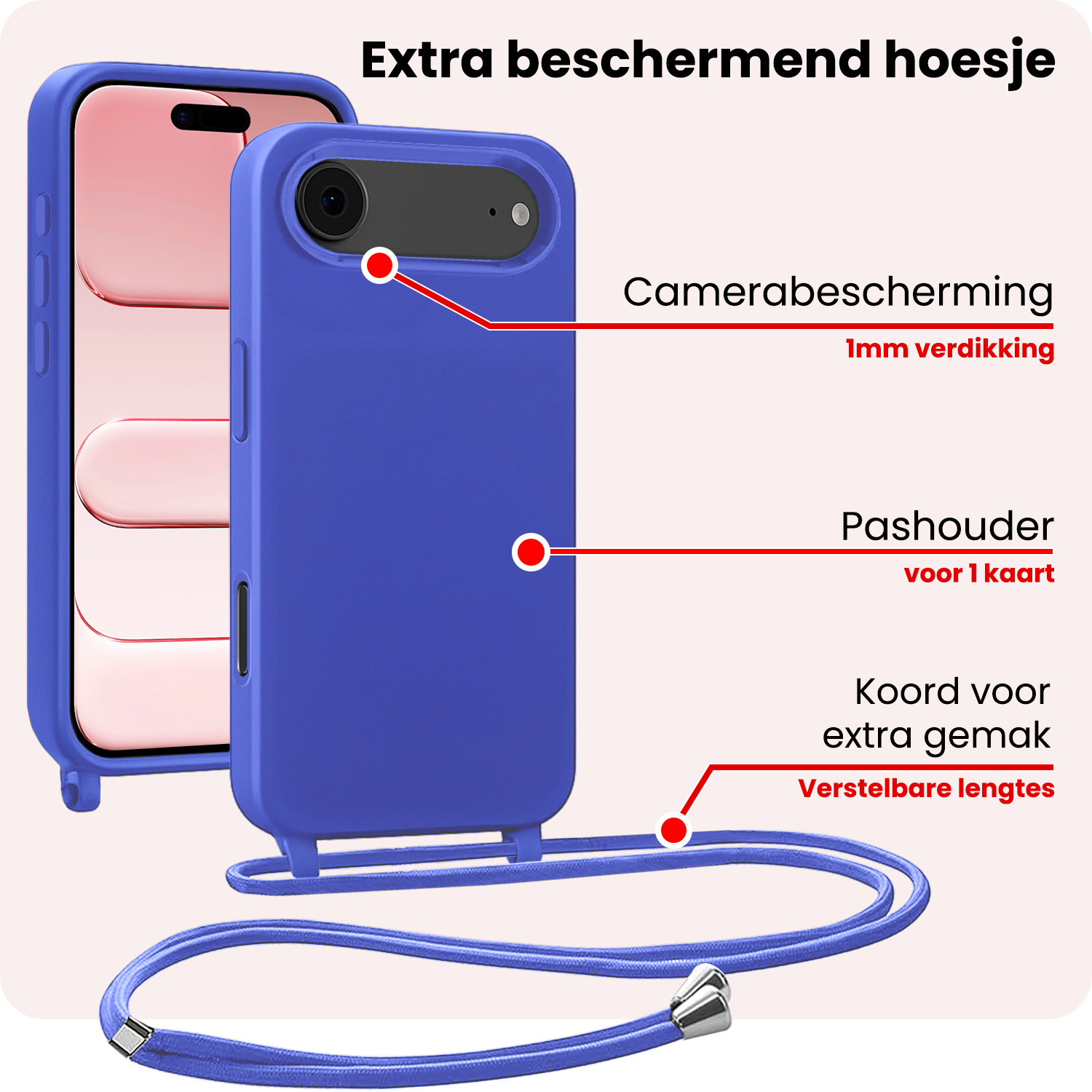 NoXx NoXx iPhone Air Hoesje met Koord - Fel Blauw - 2 PACK