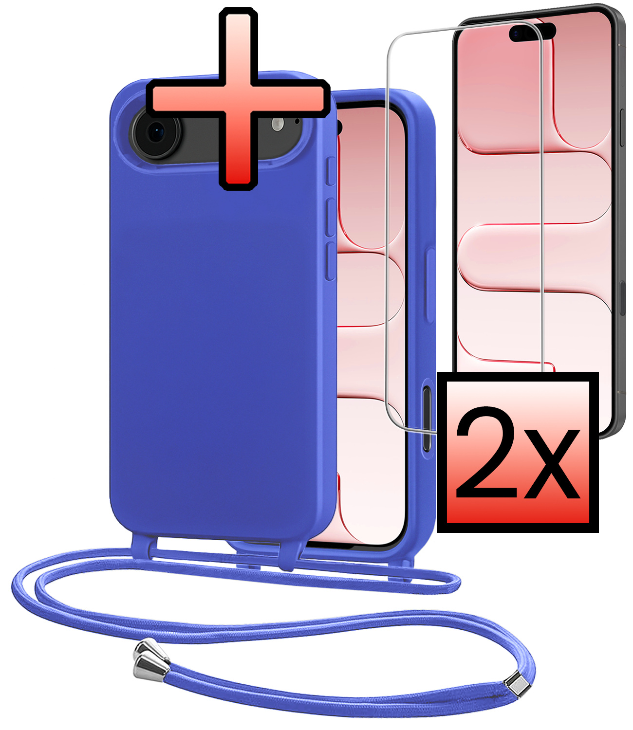 NoXx NoXx iPhone Air Hoesje met Koord Met 2x Screenprotector - Fel Blauw