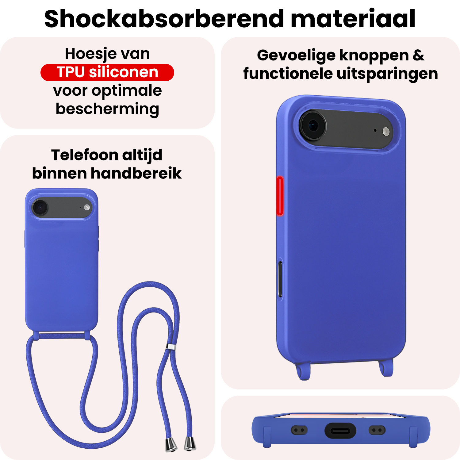 NoXx NoXx iPhone Air Hoesje met Koord Met 2x Screenprotector - Fel Blauw