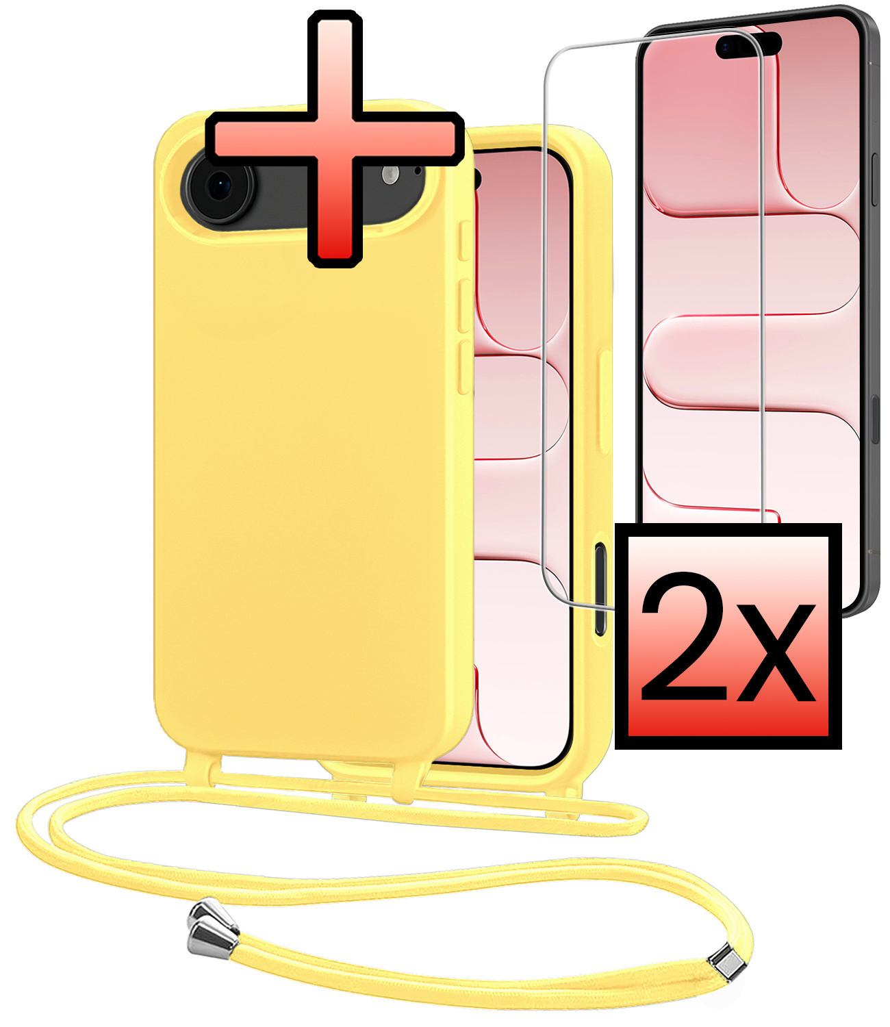 NoXx NoXx iPhone Air Hoesje met Koord Met 2x Screenprotector - Geel