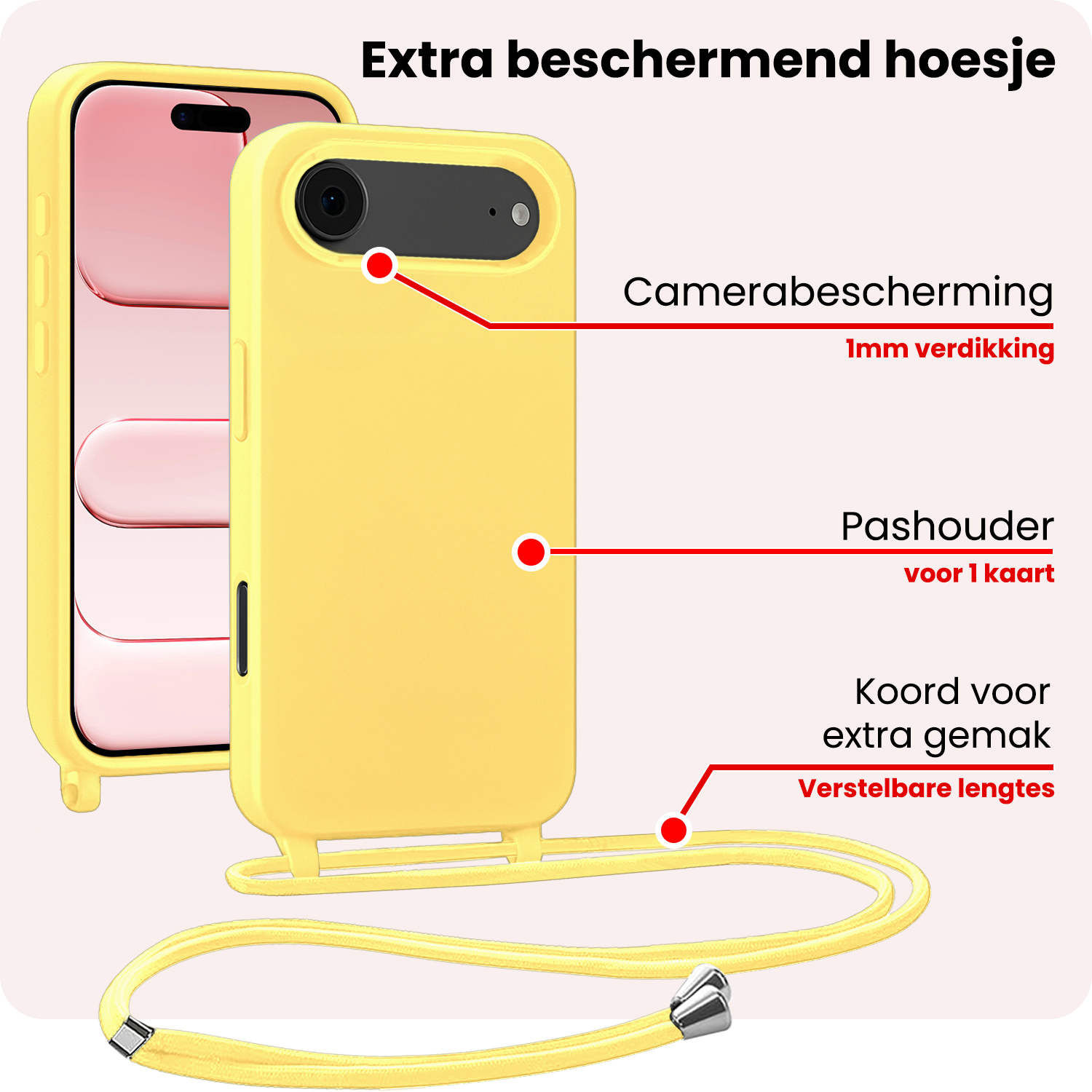 NoXx NoXx iPhone Air Hoesje met Koord Met 2x Screenprotector - Geel