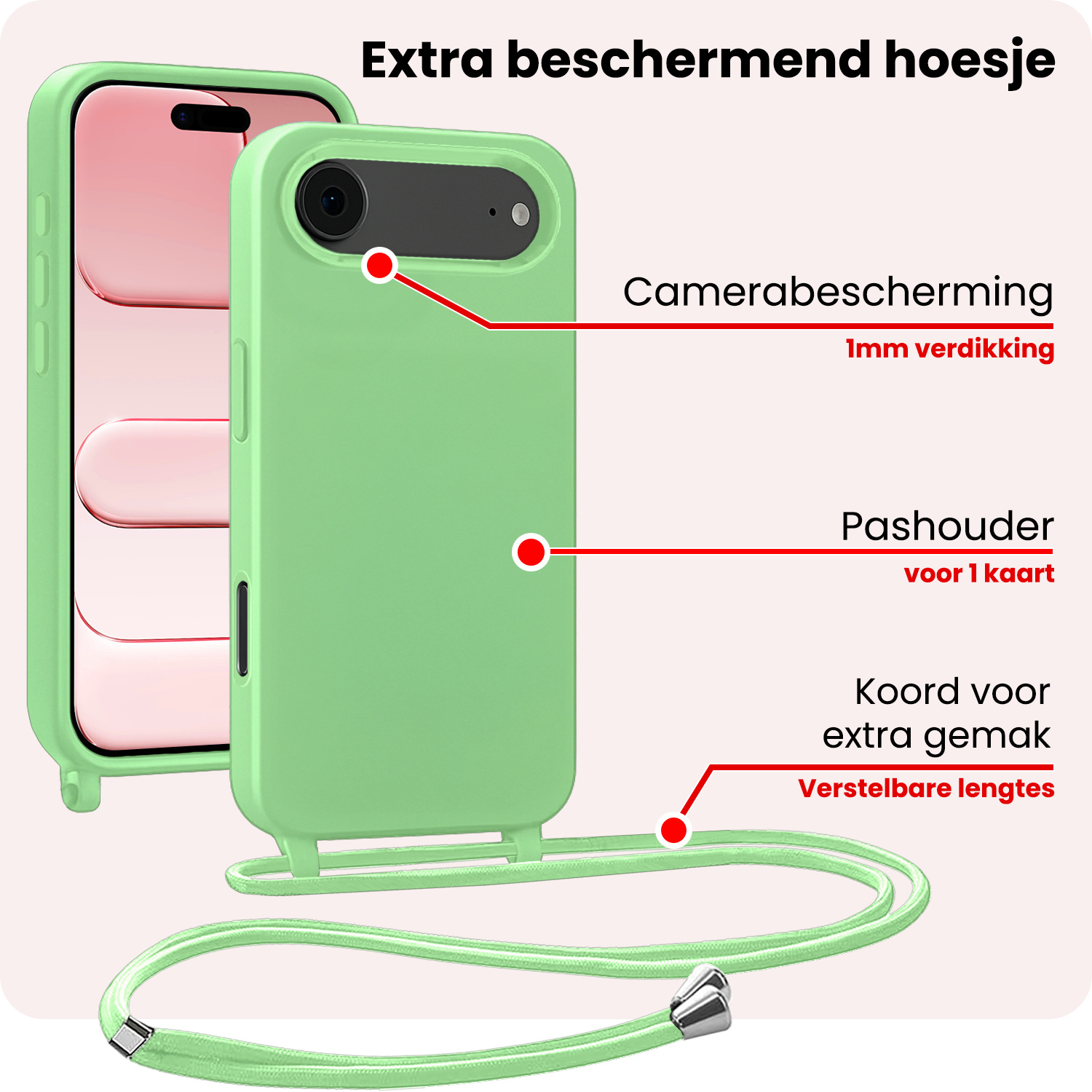 NoXx NoXx iPhone Air Hoesje met Koord - Groen - 2 PACK