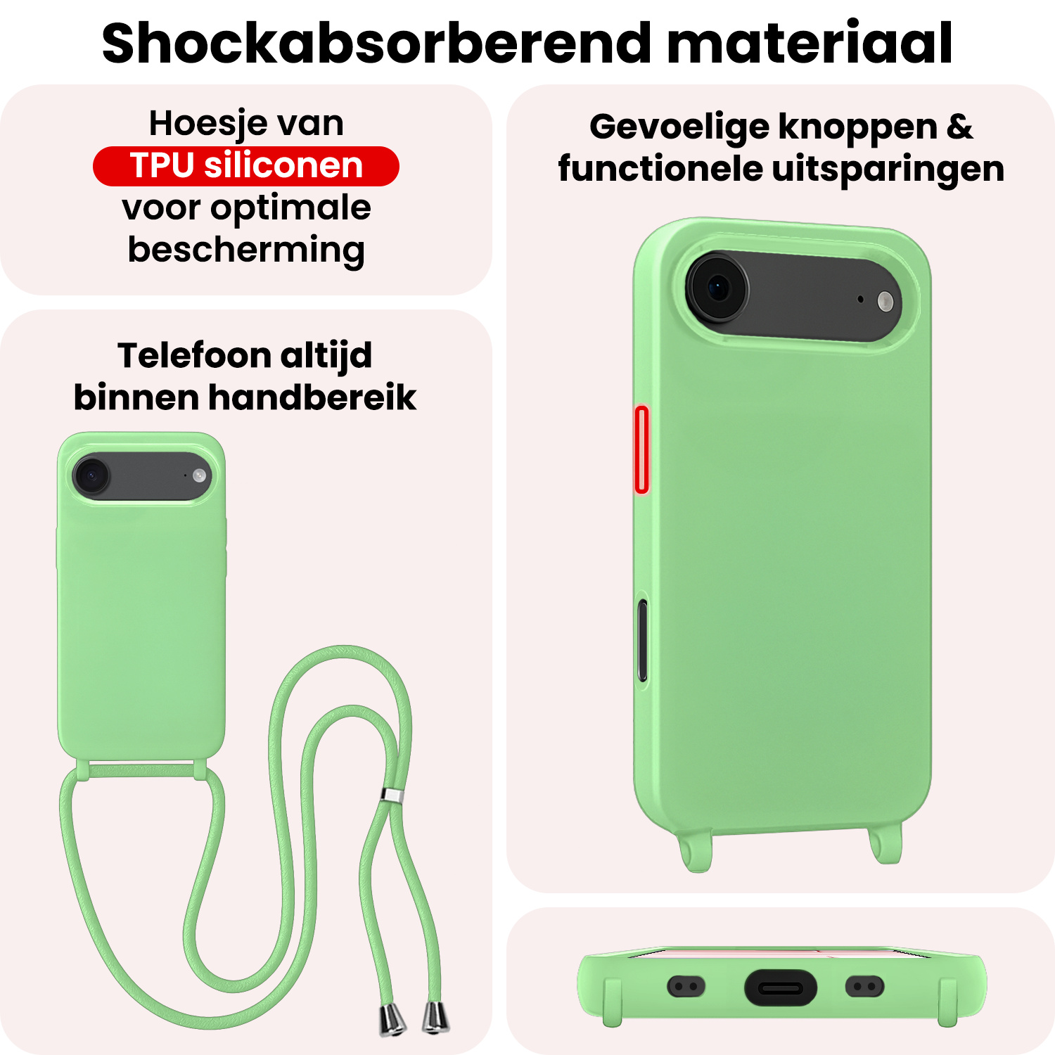 NoXx NoXx iPhone Air Hoesje met Koord Met Screenprotector - Groen