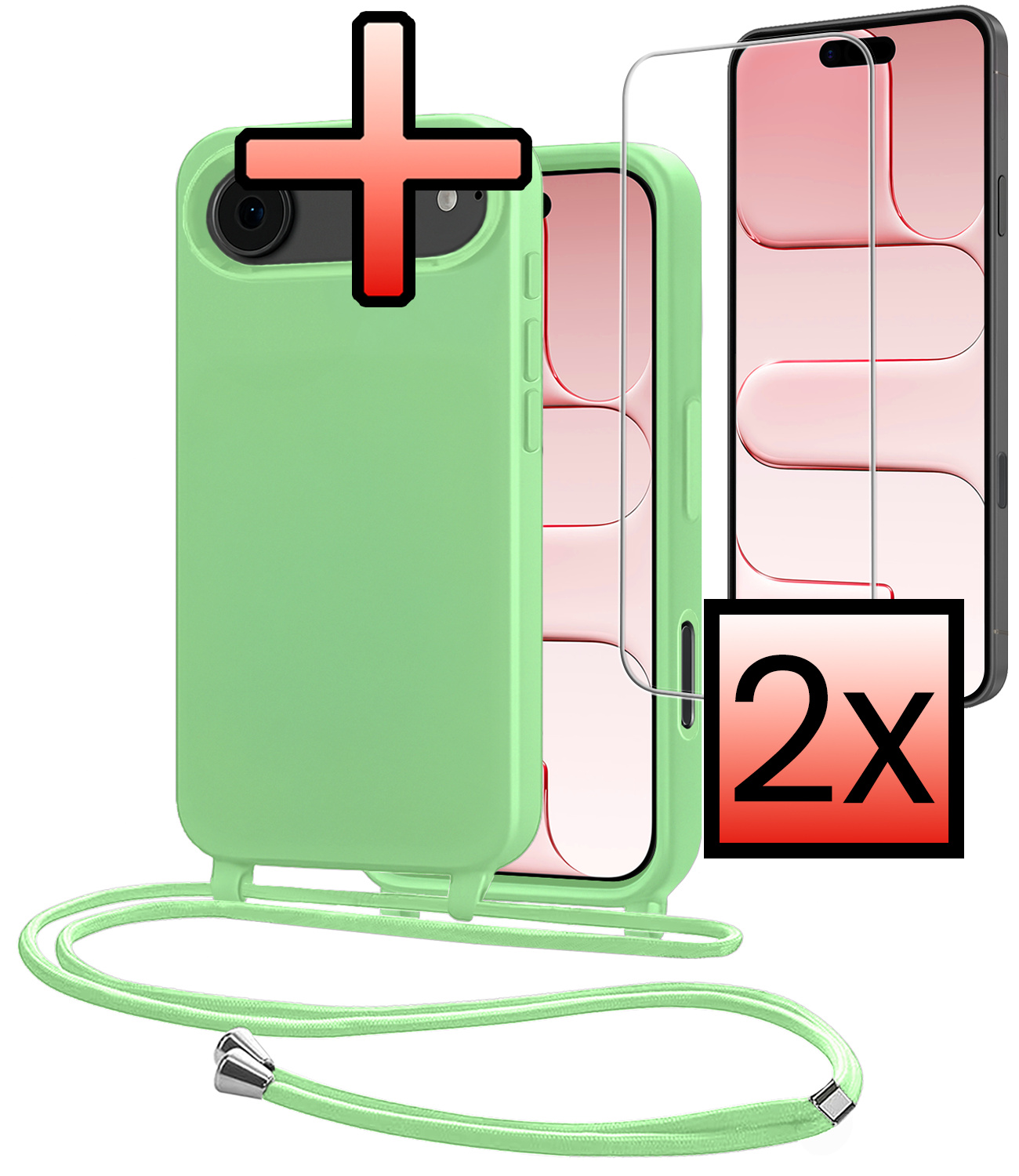 NoXx NoXx iPhone Air Hoesje met Koord Met 2x Screenprotector - Groen