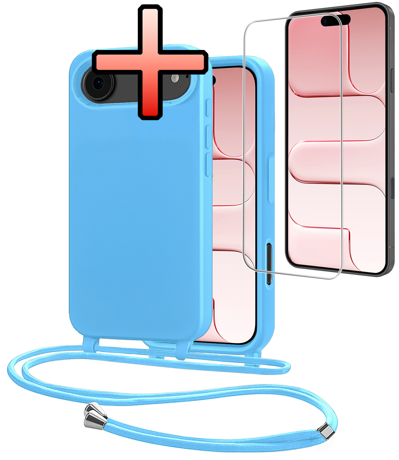 NoXx NoXx iPhone Air Hoesje met Koord Met Screenprotector - Lichtblauw