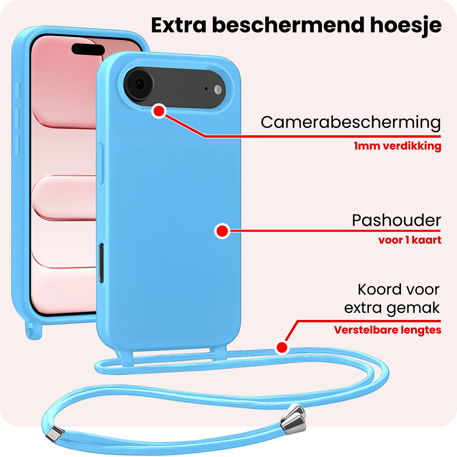 NoXx NoXx iPhone Air Hoesje met Koord Met Screenprotector - Lichtblauw