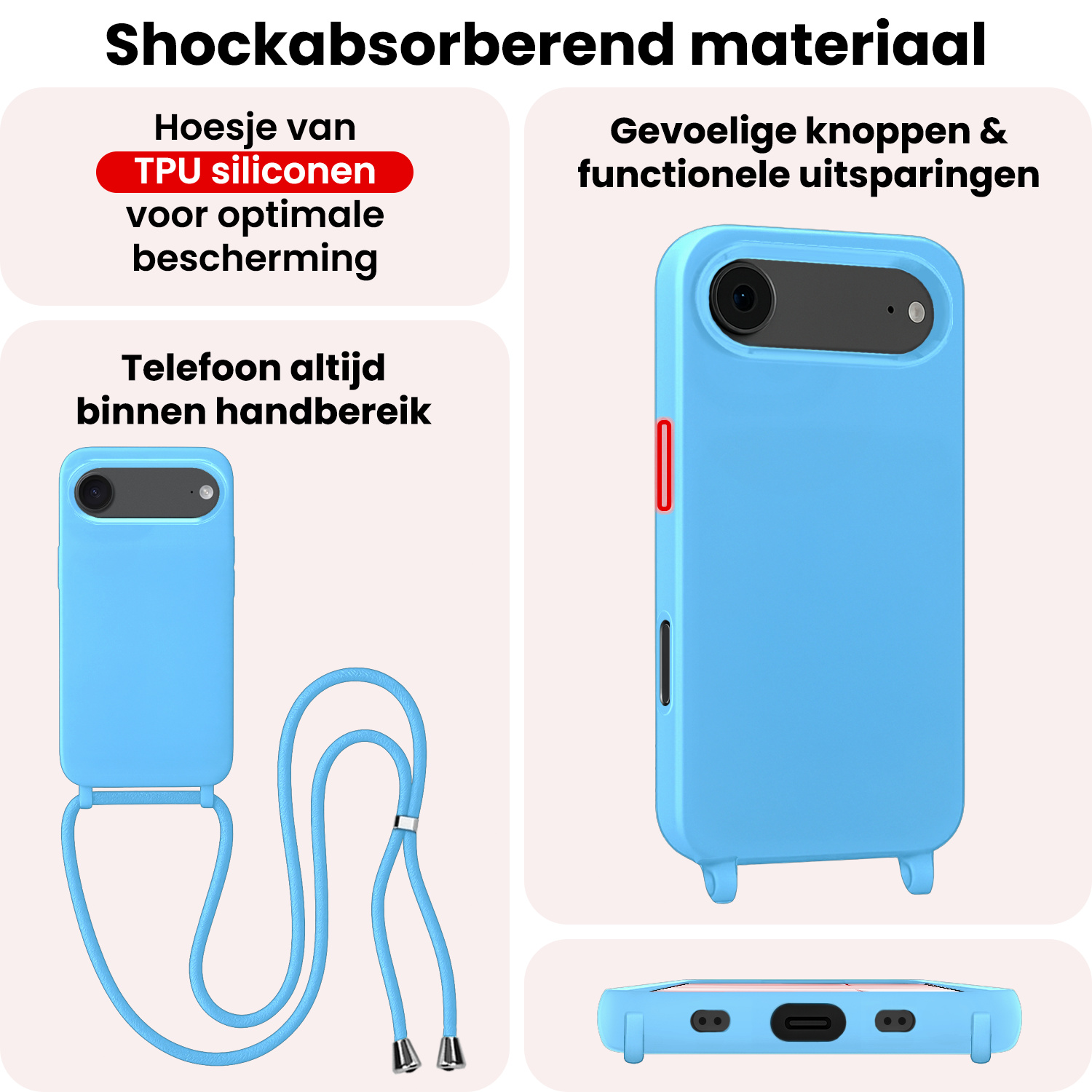 NoXx NoXx iPhone Air Hoesje met Koord Met Screenprotector - Lichtblauw