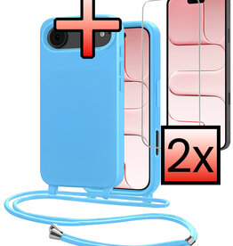 NoXx NoXx iPhone Air Hoesje met Koord Met 2x Screenprotector - Lichtblauw