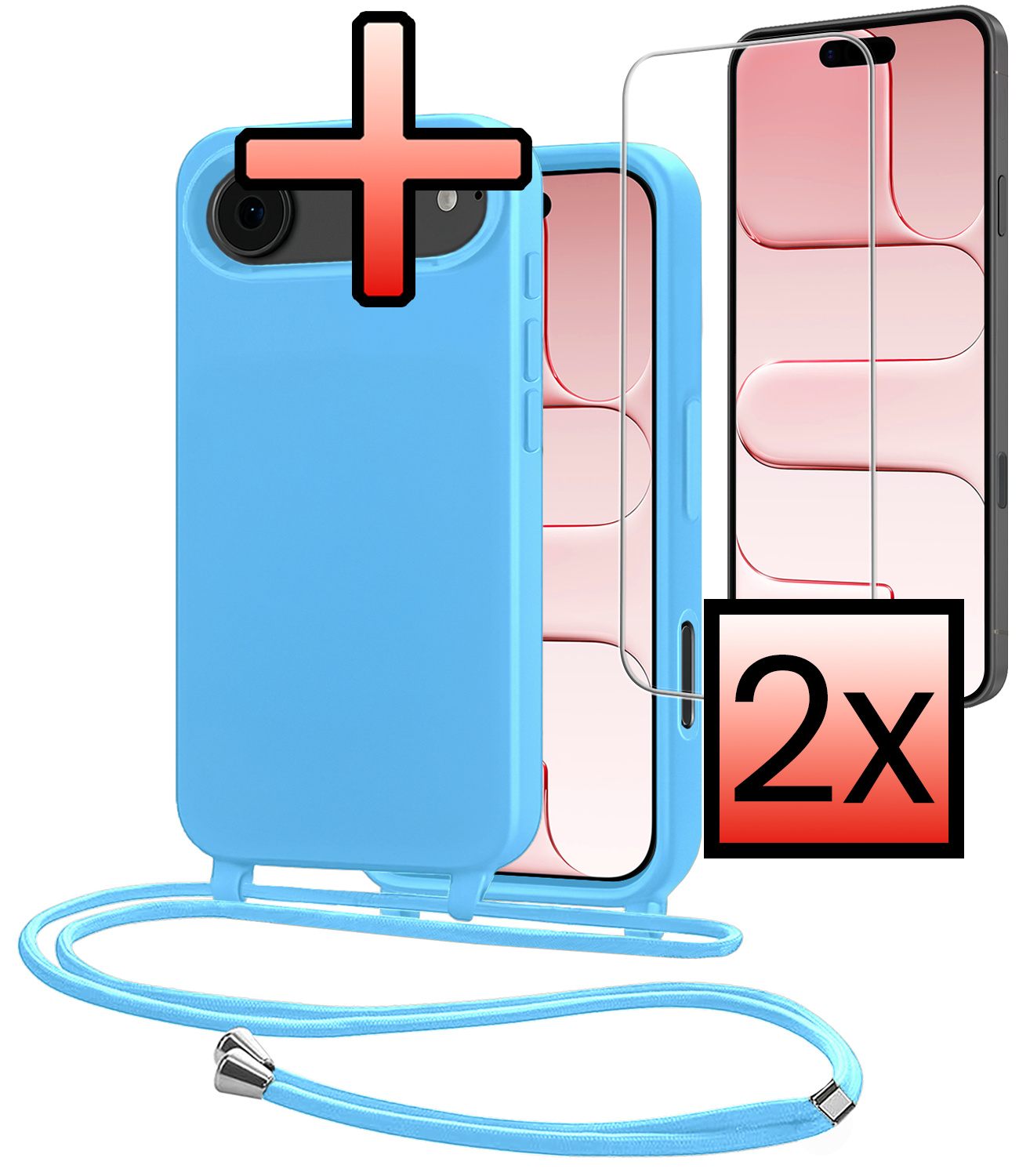 NoXx NoXx iPhone Air Hoesje met Koord Met 2x Screenprotector - Lichtblauw