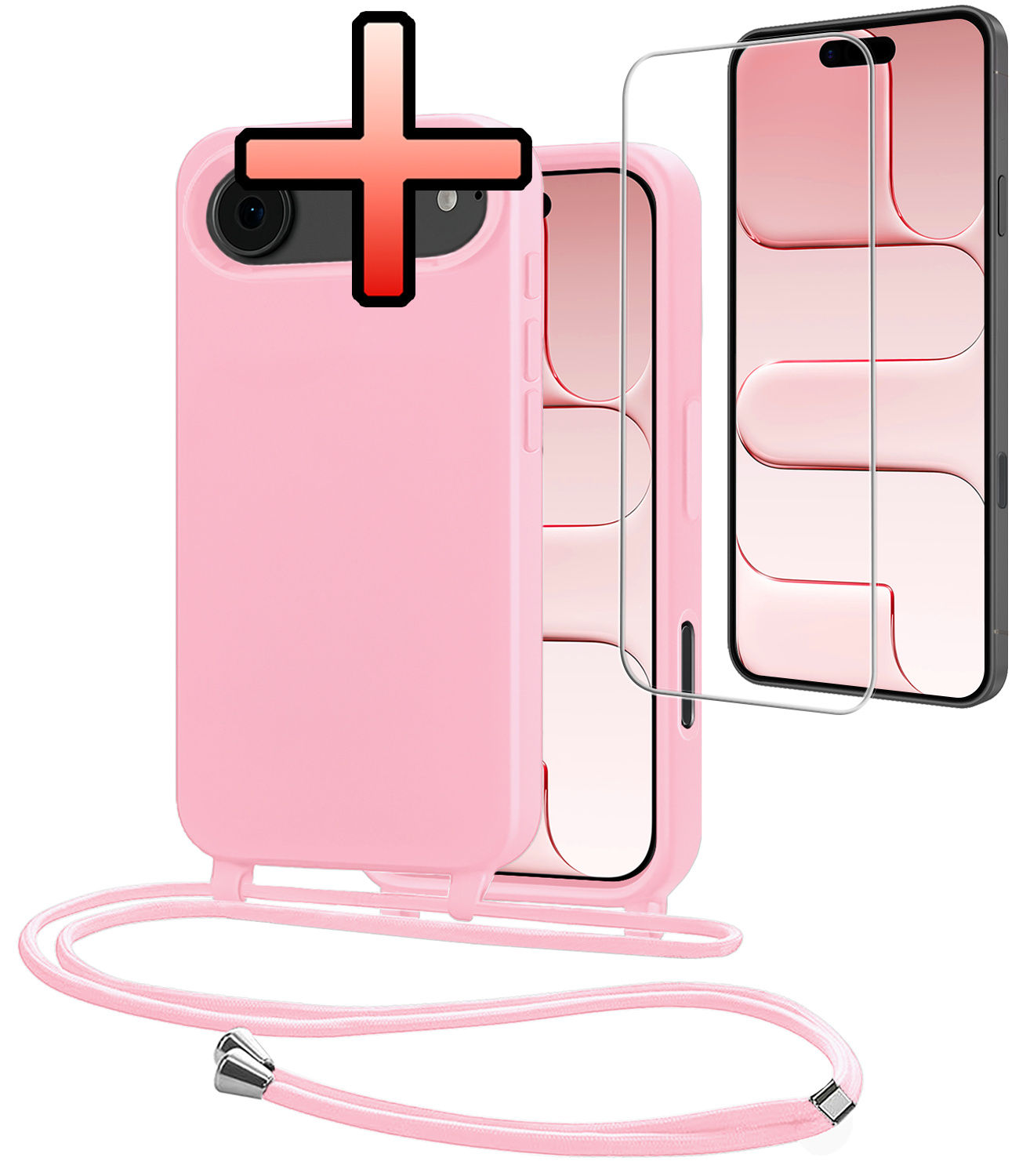NoXx NoXx iPhone Air Hoesje met Koord Met Screenprotector - Lichtroze