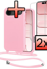 NoXx NoXx iPhone Air Hoesje met Koord Met 2x Screenprotector - Lichtroze