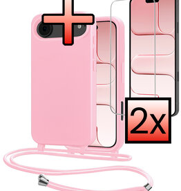 NoXx NoXx iPhone Air Hoesje met Koord Met 2x Screenprotector - Lichtroze