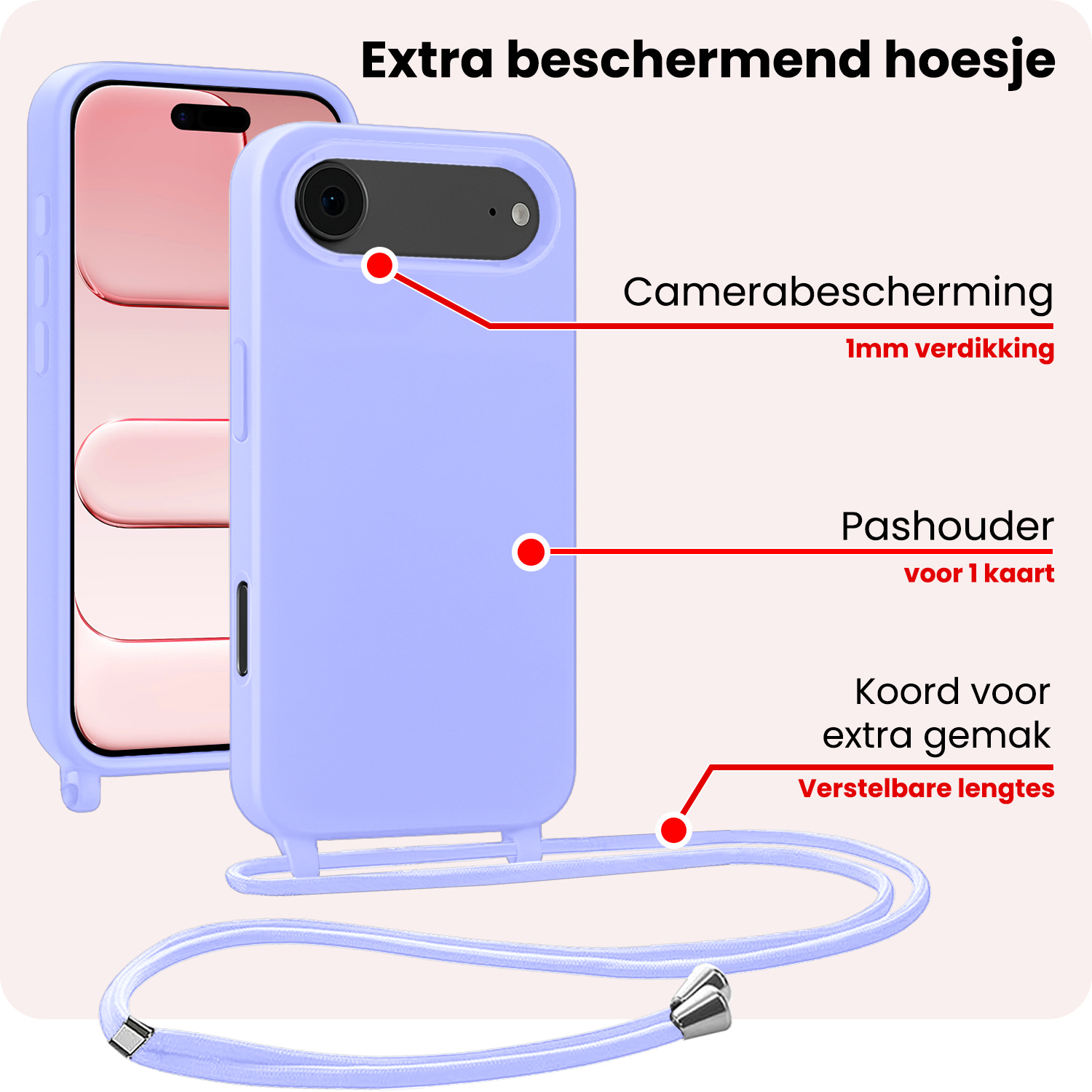 NoXx NoXx iPhone Air Hoesje met Koord Met Screenprotector - Lila