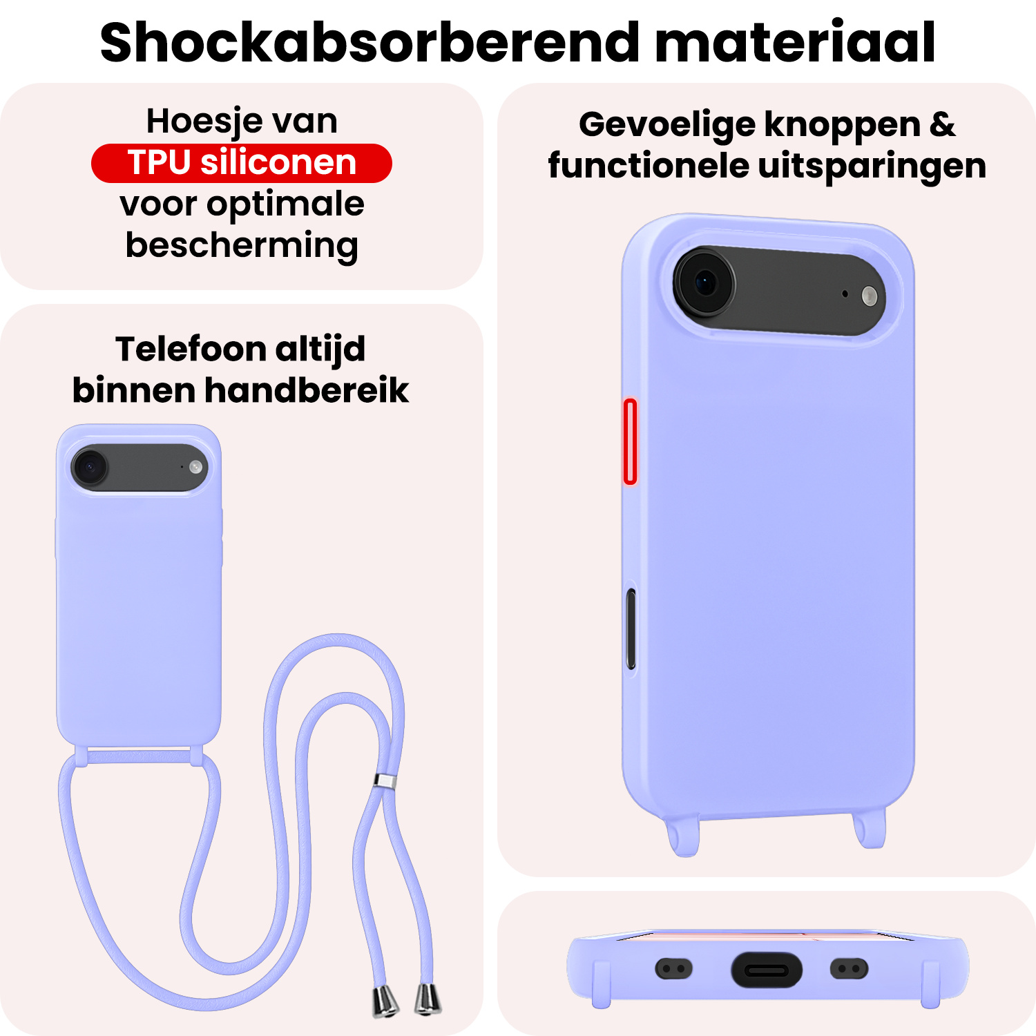 NoXx NoXx iPhone Air Hoesje met Koord Met Screenprotector - Lila