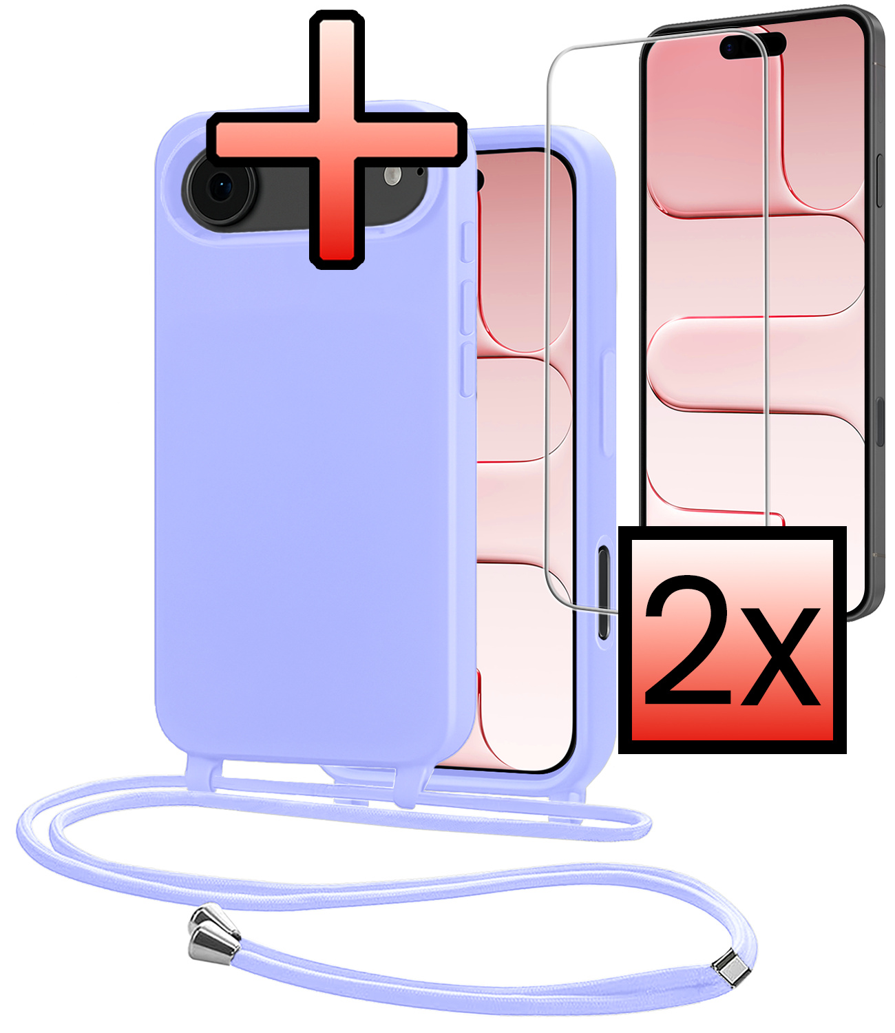 NoXx NoXx iPhone Air Hoesje met Koord Met 2x Screenprotector - Lila