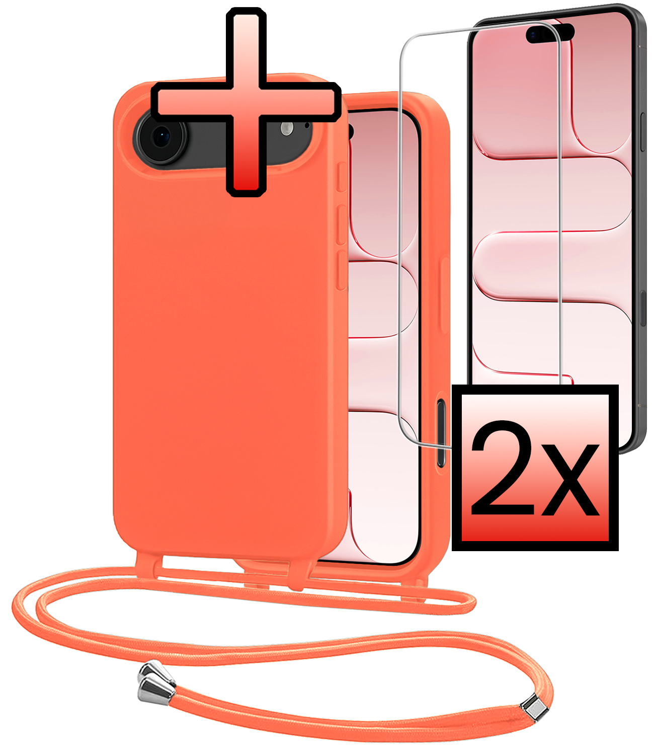 NoXx NoXx iPhone Air Hoesje met Koord Met 2x Screenprotector - Papaya
