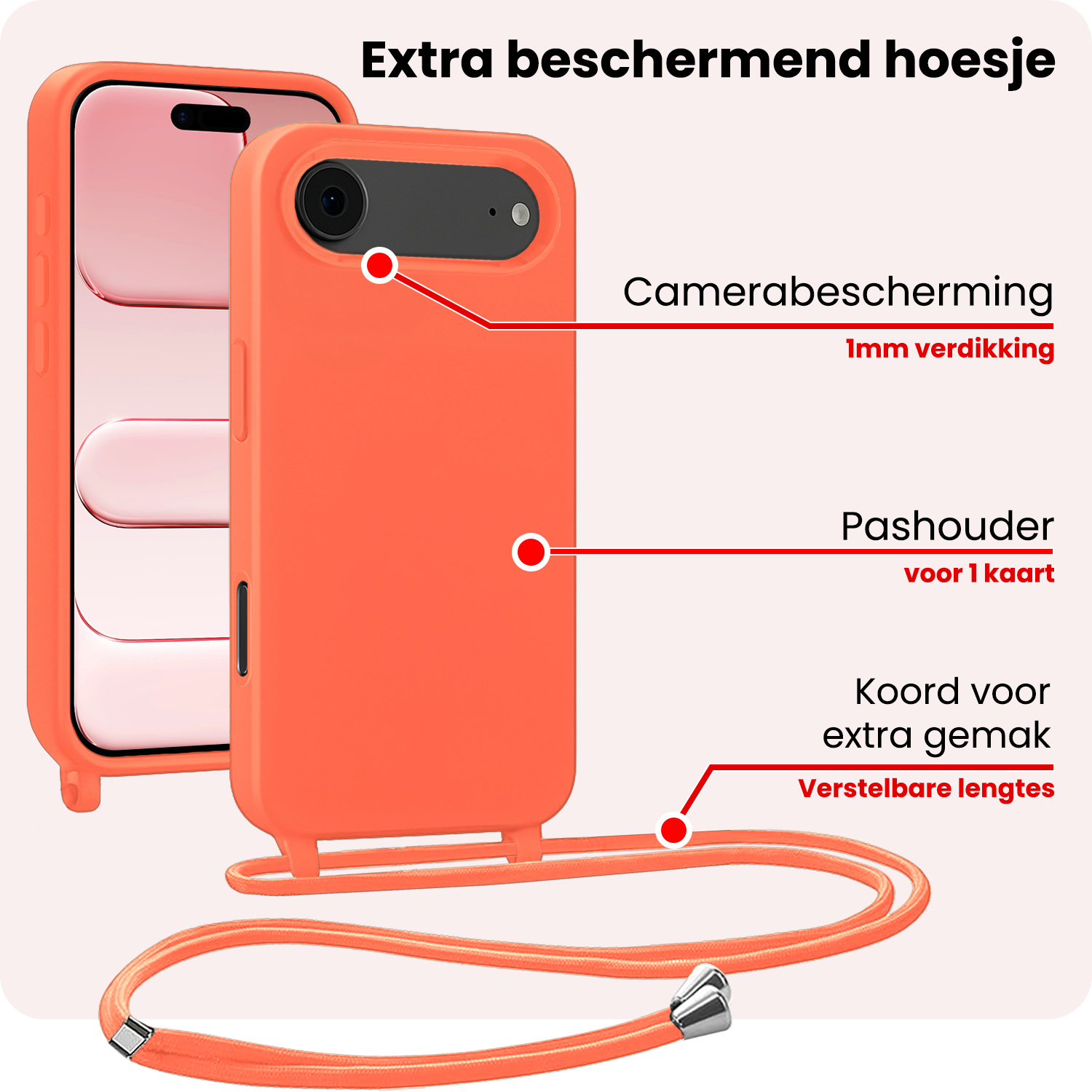 NoXx NoXx iPhone Air Hoesje met Koord Met 2x Screenprotector - Papaya