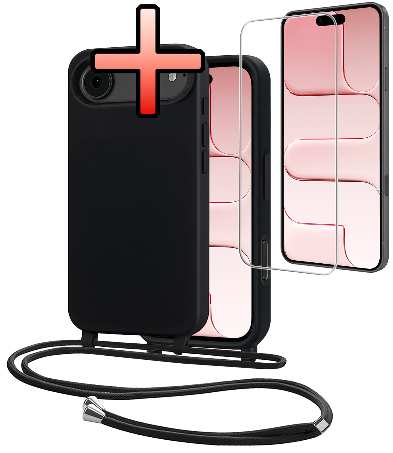 NoXx NoXx iPhone Air Hoesje met Koord Met Screenprotector - Zwart