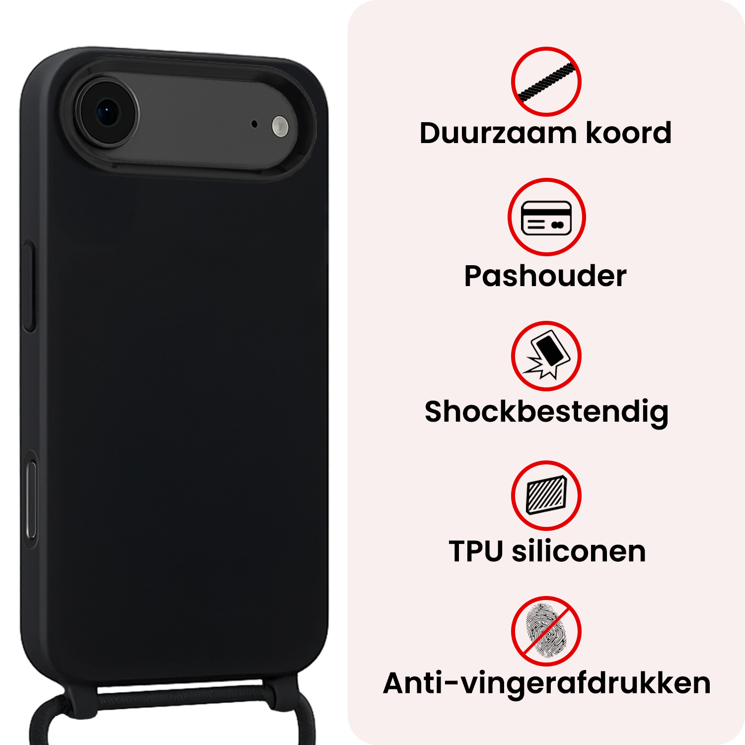 NoXx NoXx iPhone Air Hoesje met Koord Met Screenprotector - Zwart