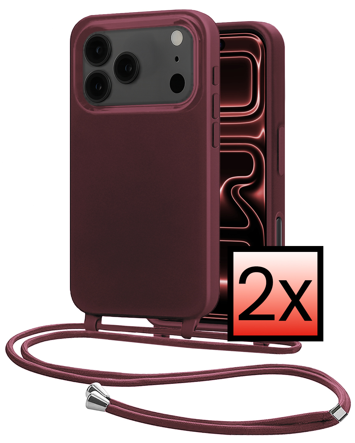 NoXx NoXx iPhone 17 Pro Hoesje met Koord - Aubergine - 2 PACK