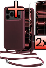 NoXx NoXx iPhone 17 Pro Hoesje met Koord Met 2x Screenprotector - Aubergine