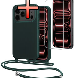 NoXx NoXx iPhone 17 Pro Hoesje met Koord Met Screenprotector - Donkergroen
