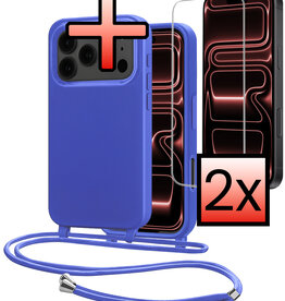 NoXx NoXx iPhone 17 Pro Hoesje met Koord Met 2x Screenprotector - Fel Blauw
