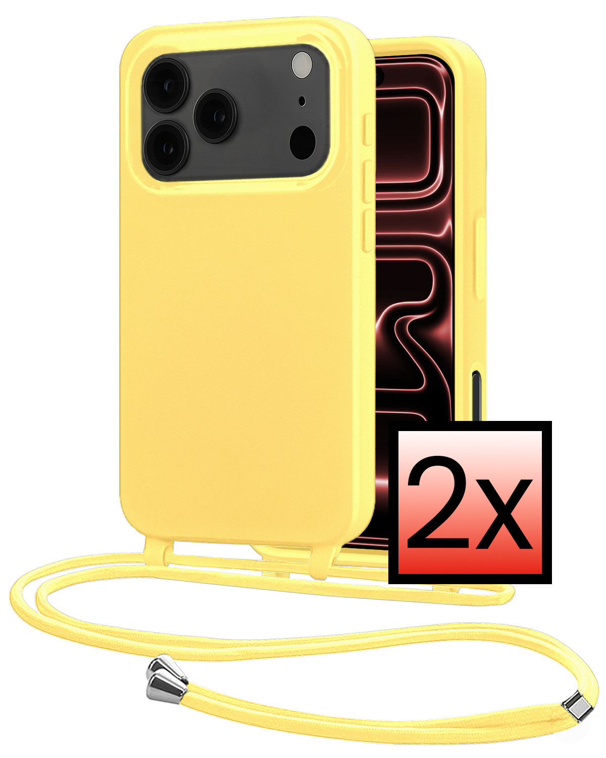 NoXx NoXx iPhone 17 Pro Hoesje met Koord - Geel - 2 PACK