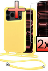 NoXx NoXx iPhone 17 Pro Hoesje met Koord Met 2x Screenprotector - Geel