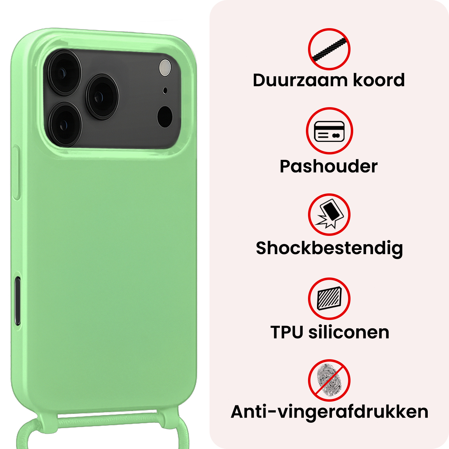 NoXx NoXx iPhone 17 Pro Hoesje met Koord Met Screenprotector - Groen