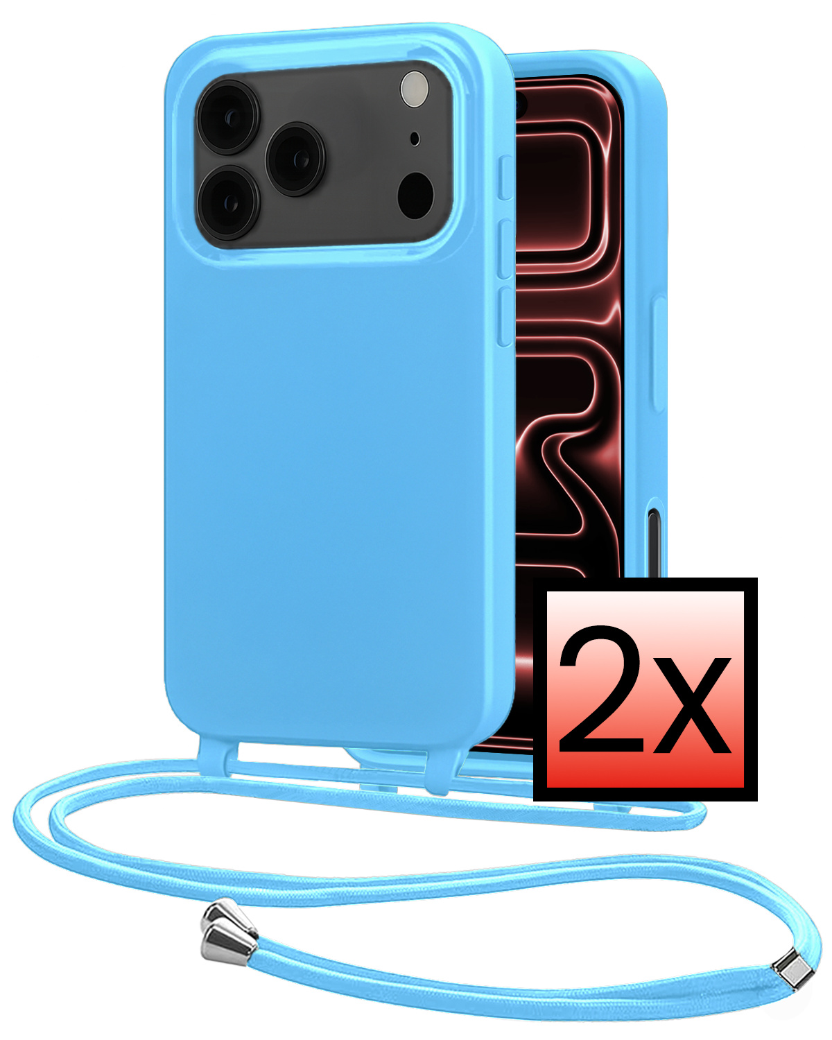 NoXx NoXx iPhone 17 Pro Hoesje met Koord - Lichtblauw - 2 PACK
