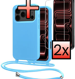 NoXx NoXx iPhone 17 Pro Hoesje met Koord Met 2x Screenprotector - Lichtblauw