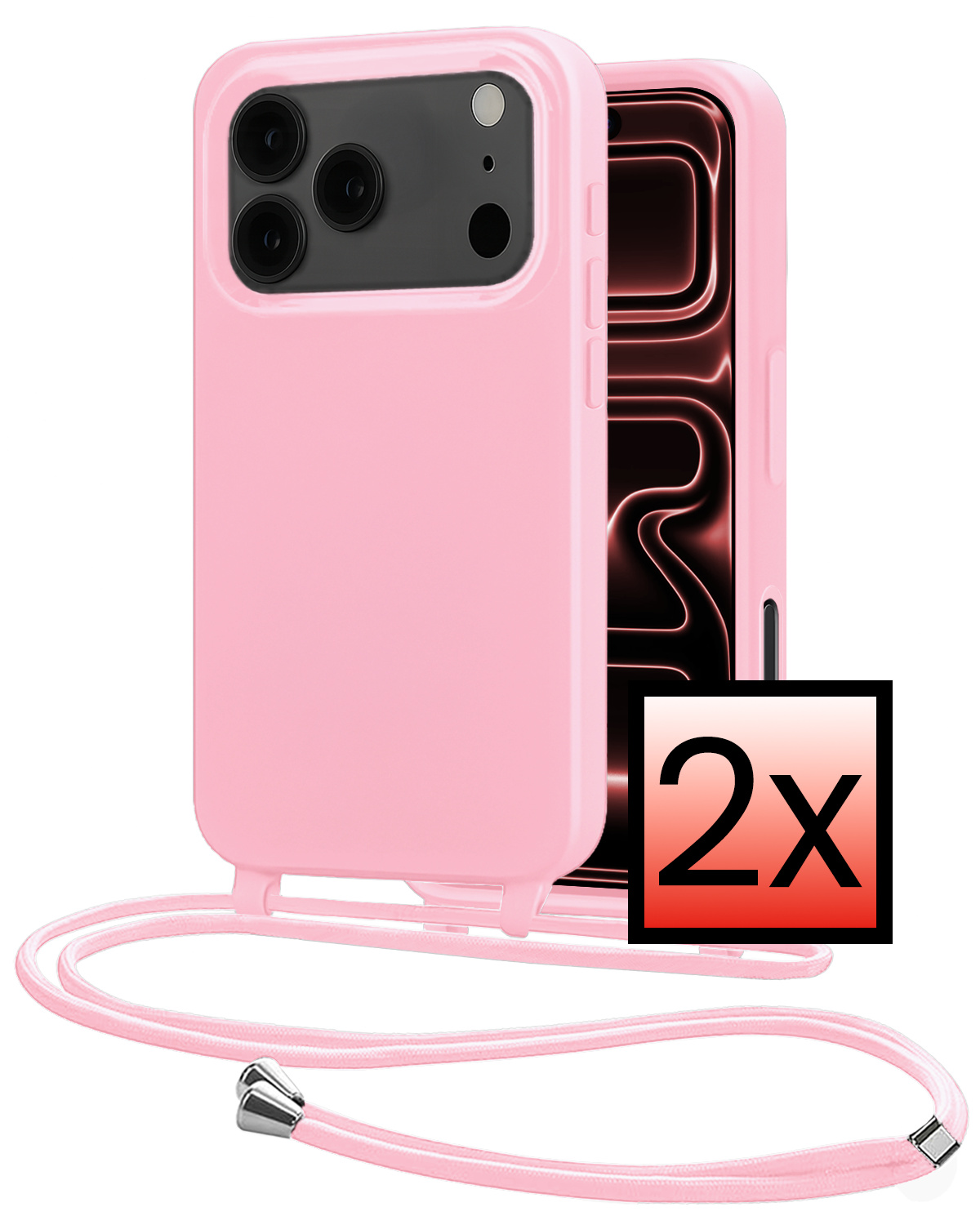 NoXx NoXx iPhone 17 Pro Hoesje met Koord - Lichtroze - 2 PACK