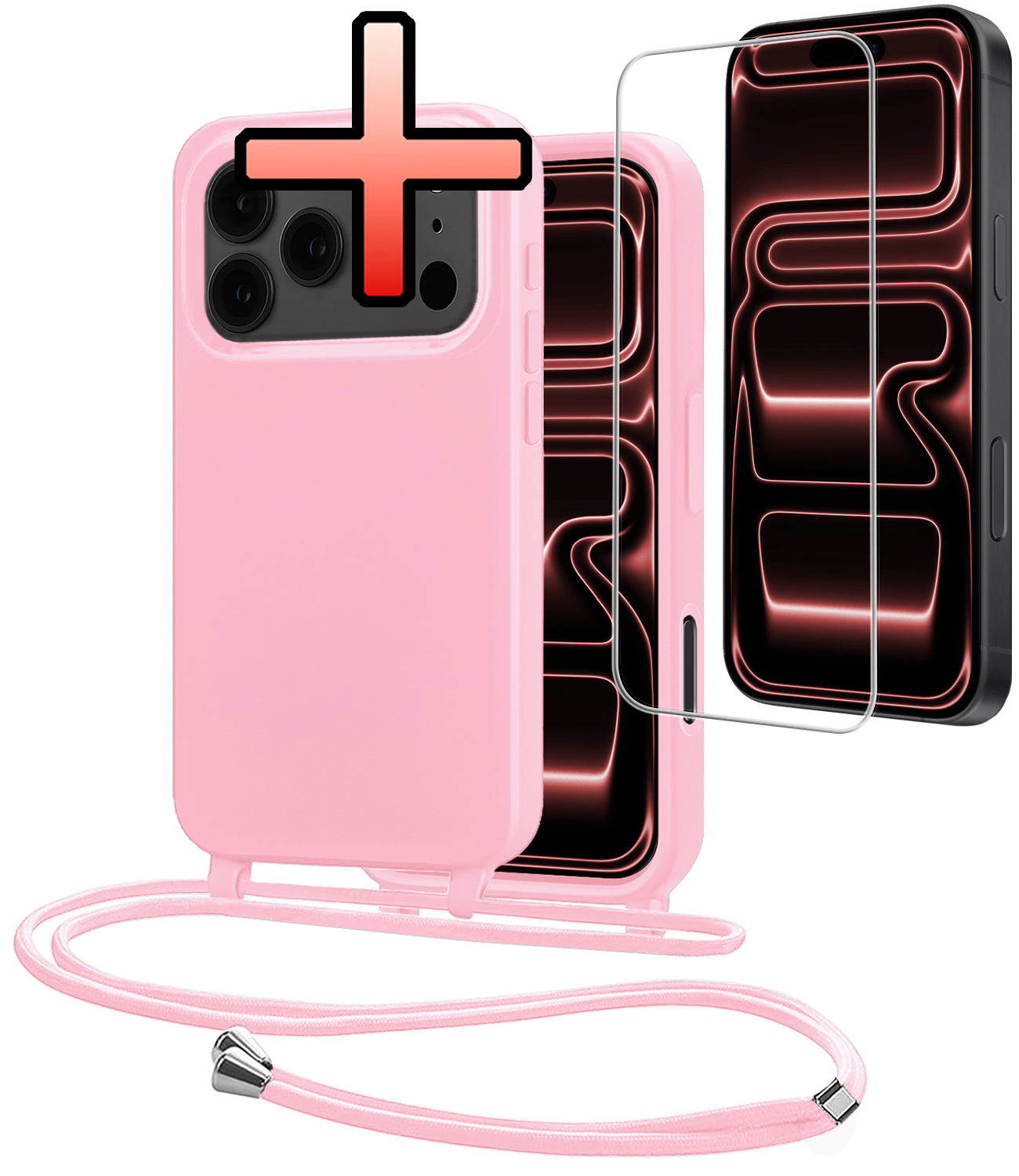 NoXx NoXx iPhone 17 Pro Hoesje met Koord Met Screenprotector - Lichtroze