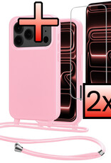 NoXx NoXx iPhone 17 Pro Hoesje met Koord Met 2x Screenprotector - Lichtroze