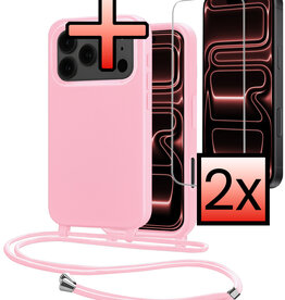 NoXx NoXx iPhone 17 Pro Hoesje met Koord Met 2x Screenprotector - Lichtroze
