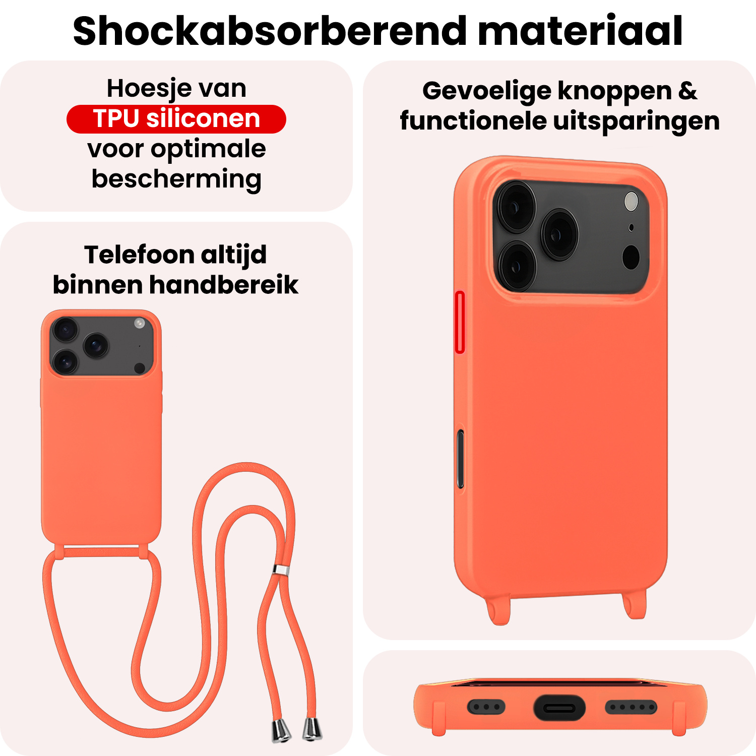 NoXx NoXx iPhone 17 Pro Hoesje met Koord - Papaya