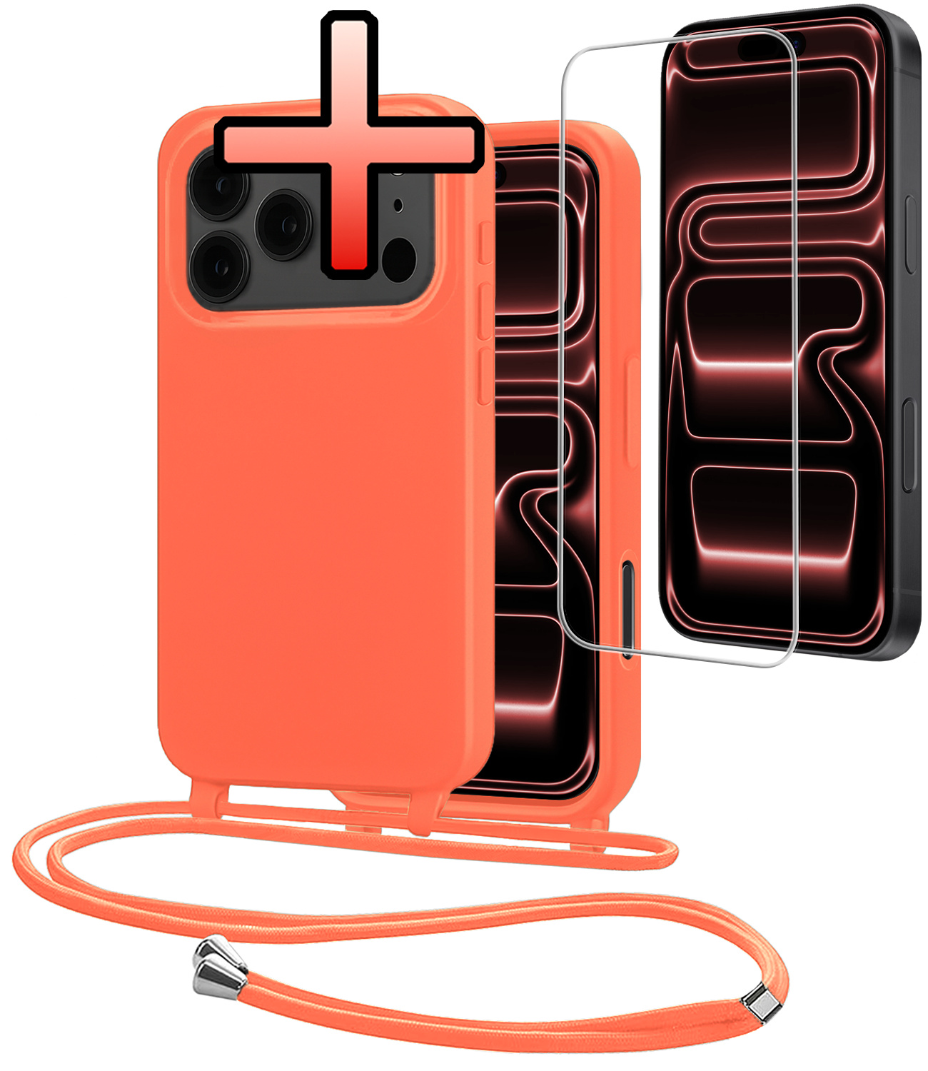 NoXx NoXx iPhone 17 Pro Hoesje met Koord Met Screenprotector - Papaya