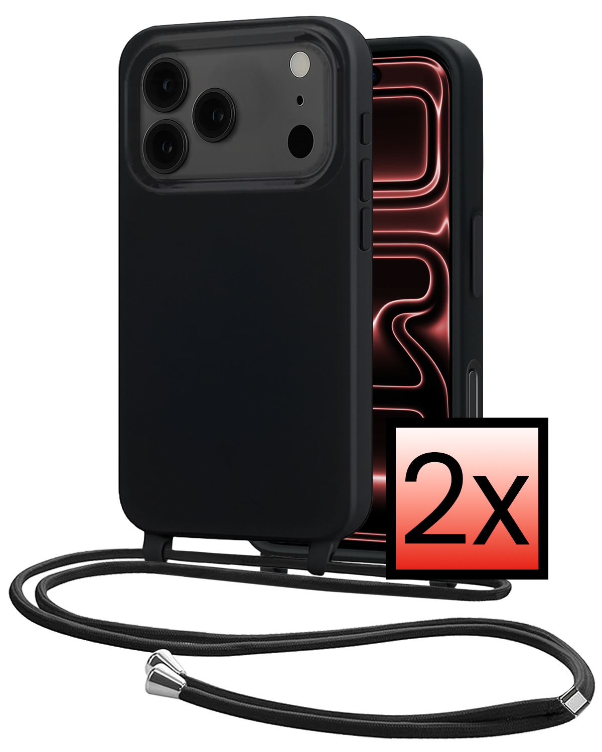 NoXx NoXx iPhone 17 Pro Hoesje met Koord - Zwart - 2 PACK