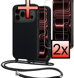 NoXx NoXx iPhone 17 Pro Hoesje met Koord Met 2x Screenprotector - Zwart