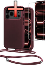 NoXx NoXx iPhone 17 Pro Max Hoesje met Koord Met Screenprotector - Aubergine