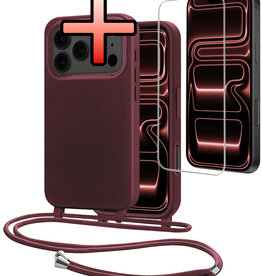 NoXx NoXx iPhone 17 Pro Max Hoesje met Koord Met Screenprotector - Aubergine