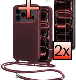NoXx NoXx iPhone 17 Pro Max Hoesje met Koord Met 2x Screenprotector - Aubergine