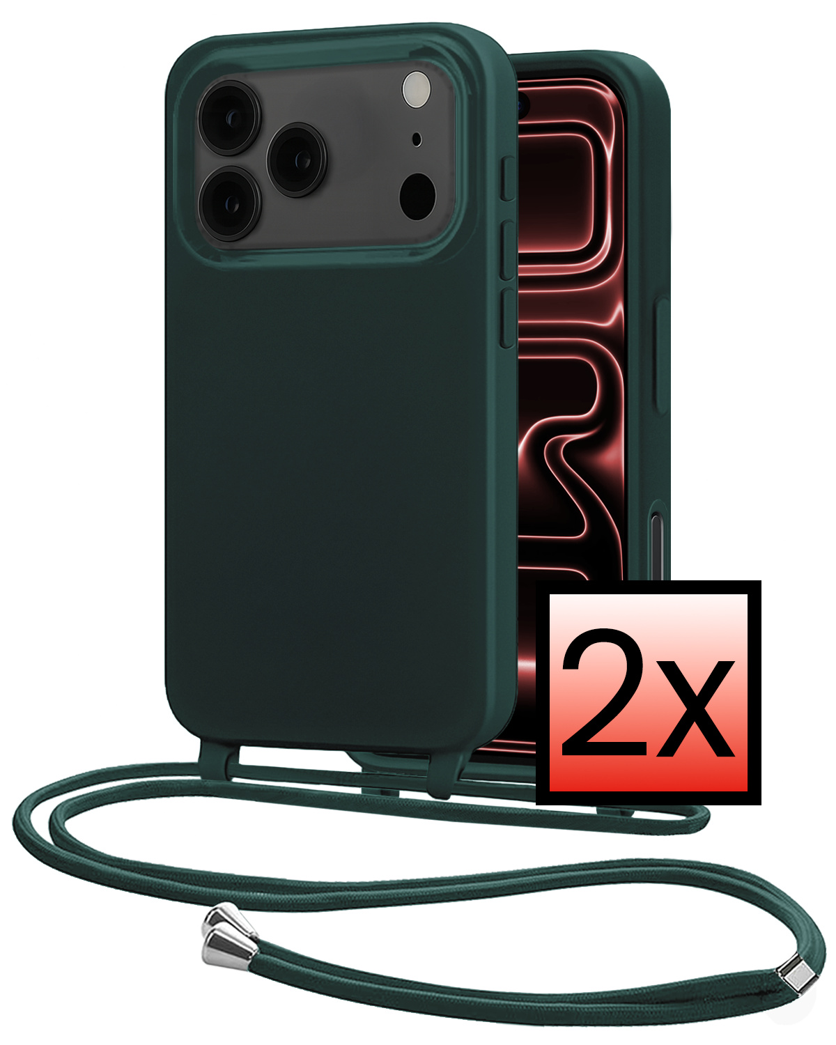 NoXx NoXx iPhone 17 Pro Max Hoesje met Koord - Donkergroen - 2 PACK