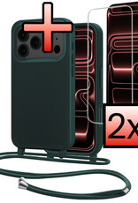 NoXx NoXx iPhone 17 Pro Max Hoesje met Koord Met 2x Screenprotector - Donkergroen
