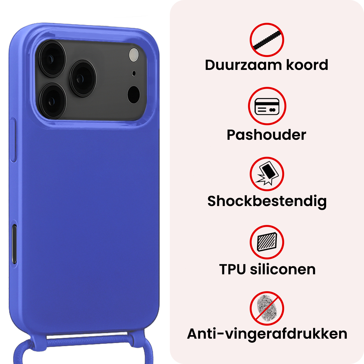 NoXx NoXx iPhone 17 Pro Max Hoesje met Koord - Fel Blauw - 2 PACK