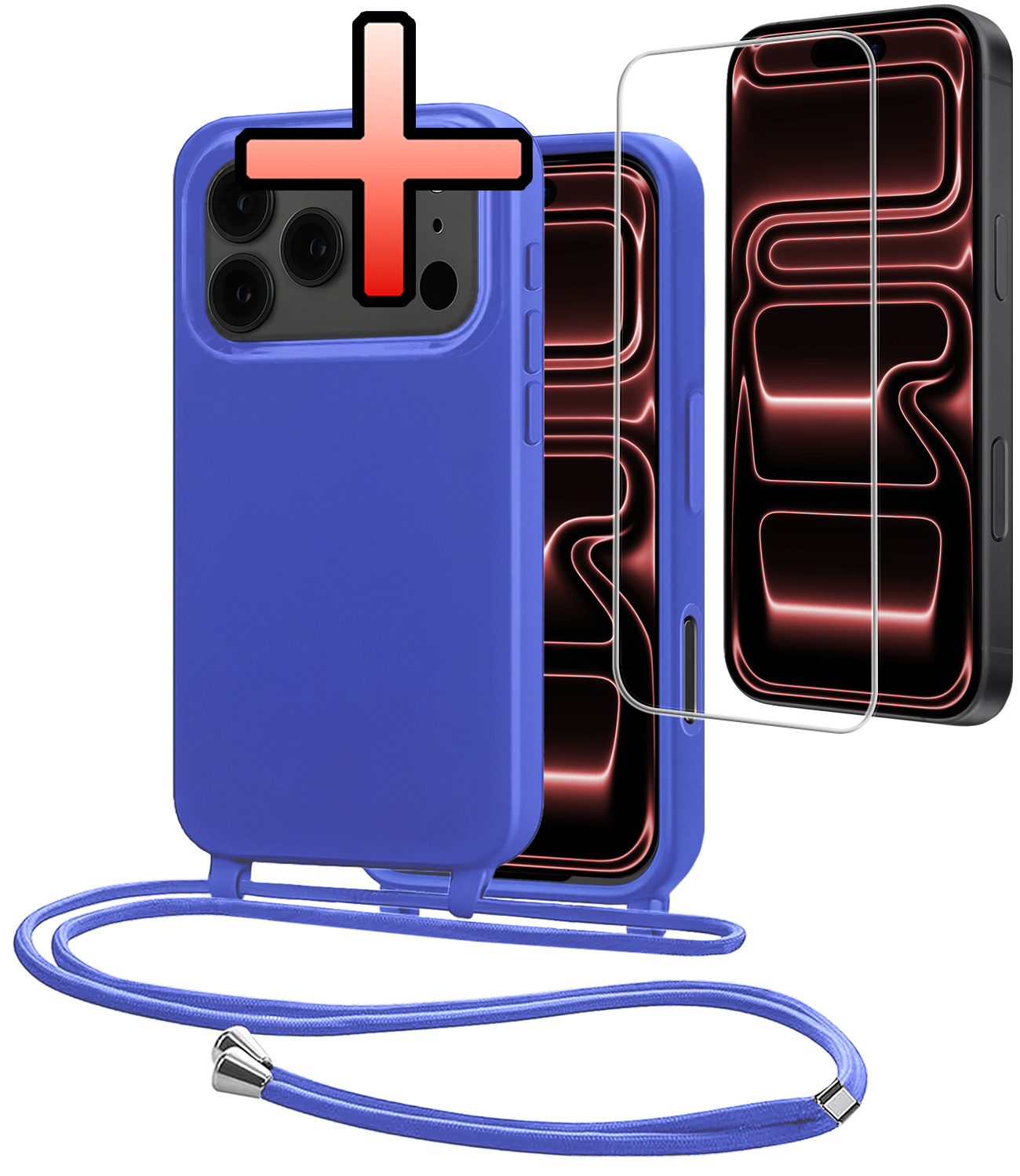 NoXx NoXx iPhone 17 Pro Max Hoesje met Koord Met Screenprotector - Fel Blauw