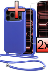 NoXx NoXx iPhone 17 Pro Max Hoesje met Koord Met 2x Screenprotector - Fel Blauw